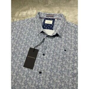 7 Diamonds Button Up Shirt Men XL Extra Large Blue 4 Stretch Short Sleeve New